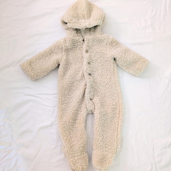 Riley & Cru Ivory Bear Suit 6-12 Months Sherpa Outerwear One Piece Coveralls - Picture 1 of 5